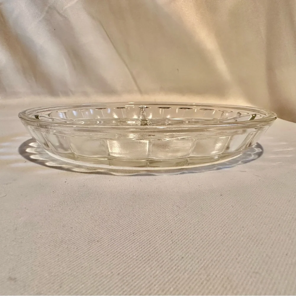 Vintage Depression Glass Clear Pressed Glass Diamond Divided Serving Dish-6”D
